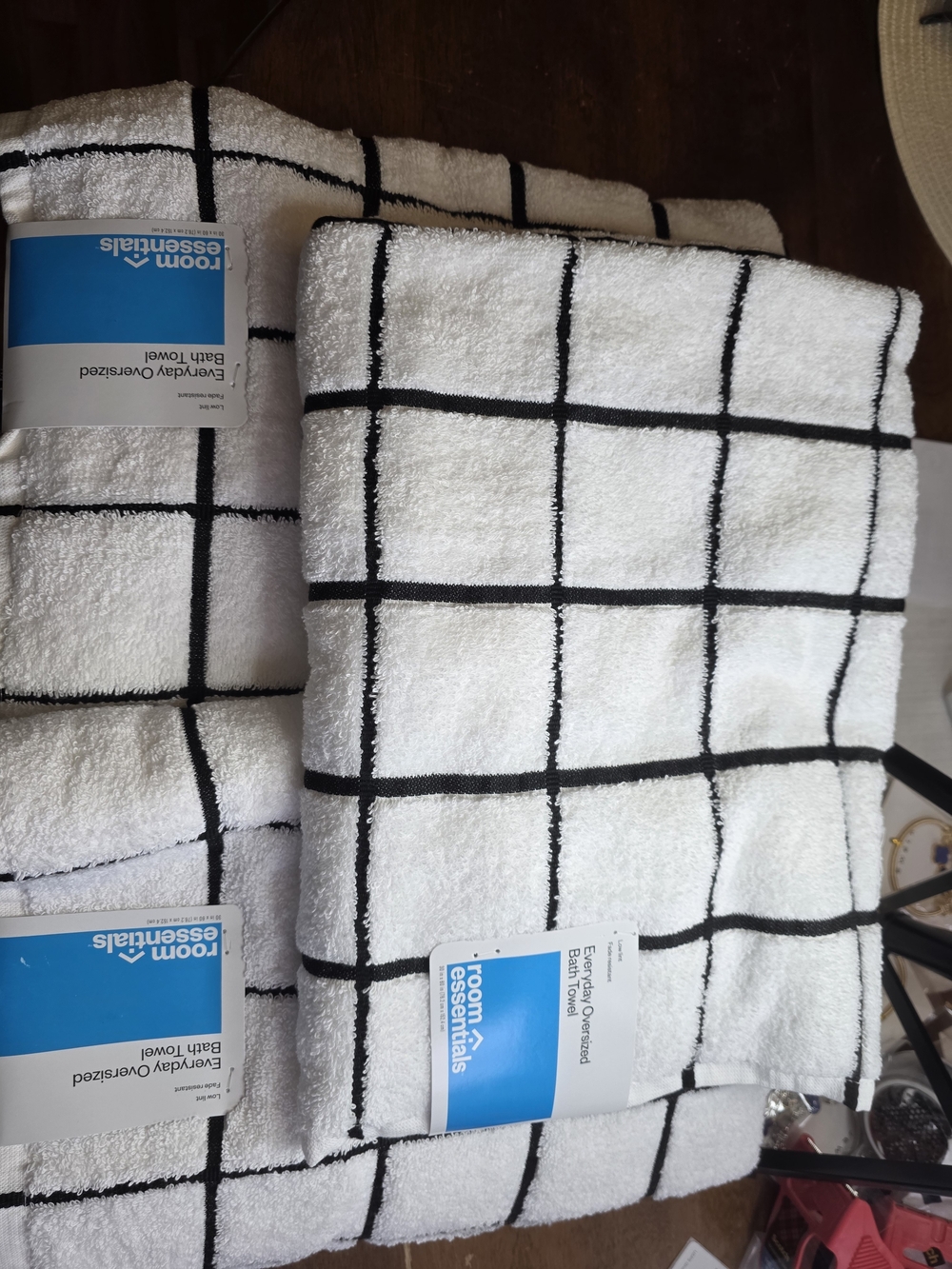 3 White and Black Grid Oversized BathTowels